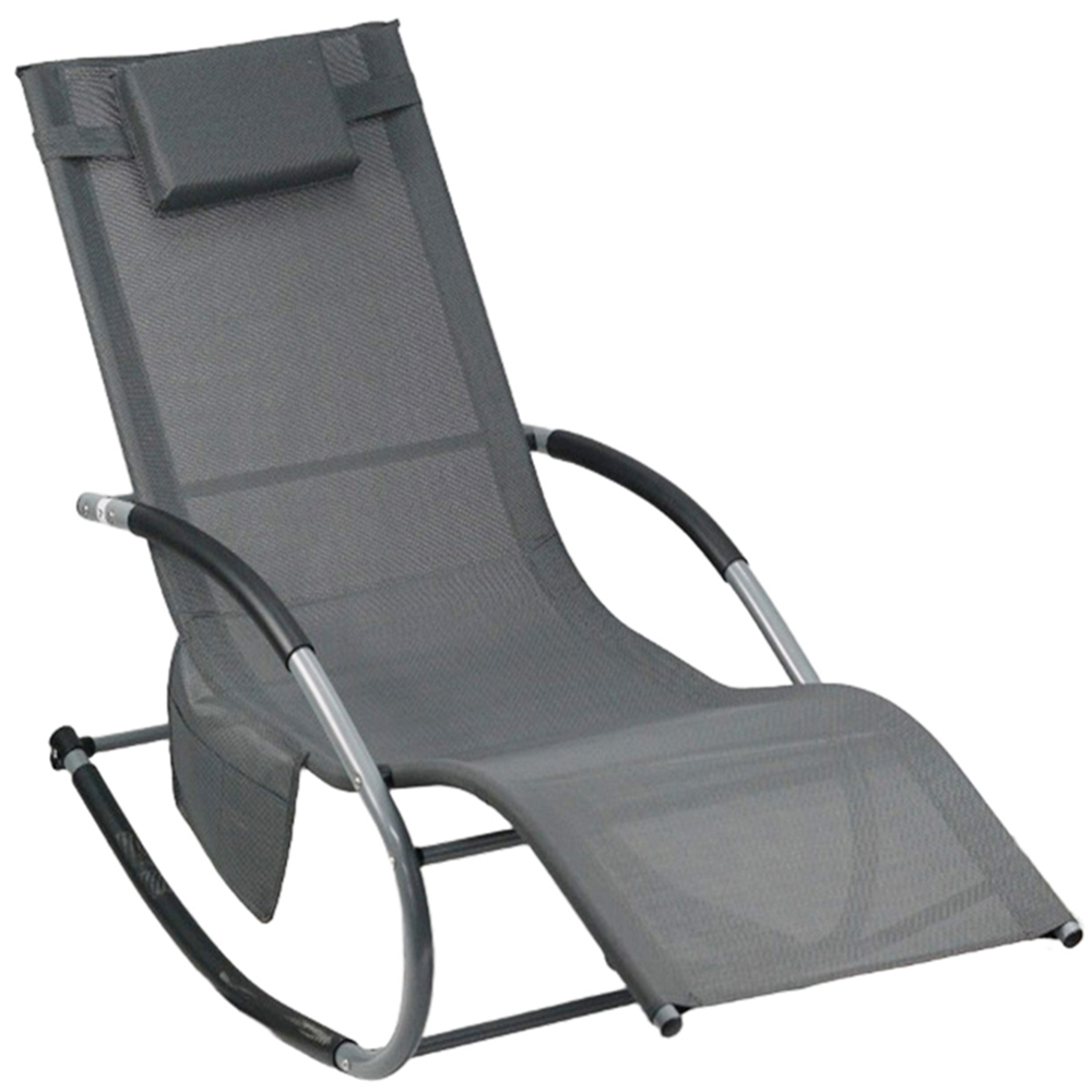 Gr8 Garden Grey Rocking and Reclining Sun Lounger with Pillow Headrest Image 2