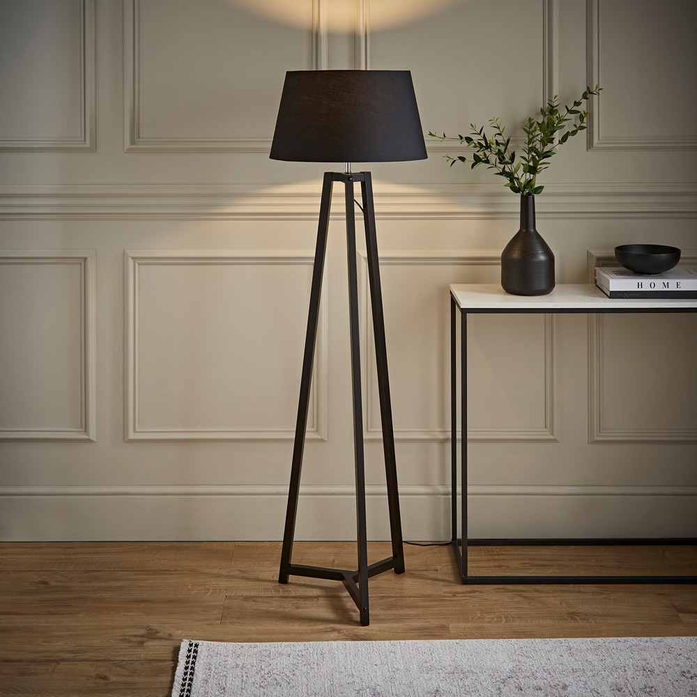 ValueLights Lottie Black Fabric Tapered Shade Black Wood Tripod LED Floor Lamp Image 6