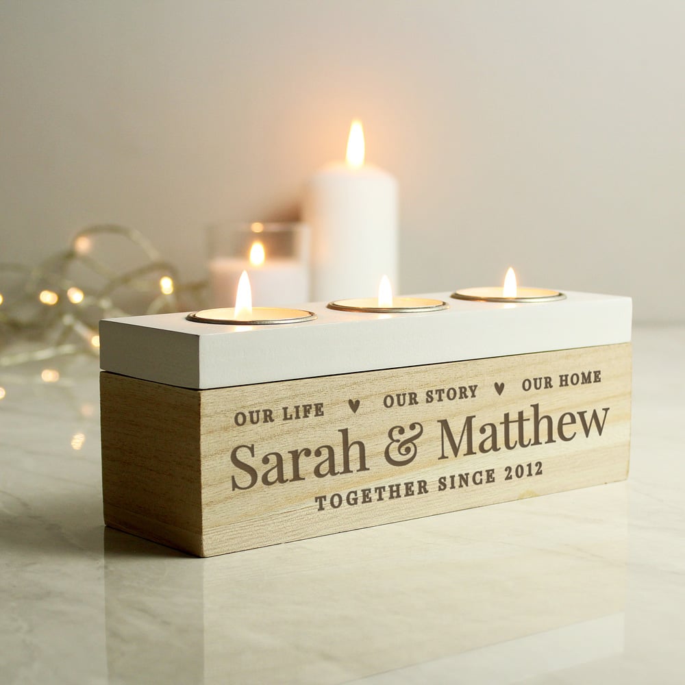 Personalised Memento Personalised Our Life Story and Home Triple Tea Light Box Image 4