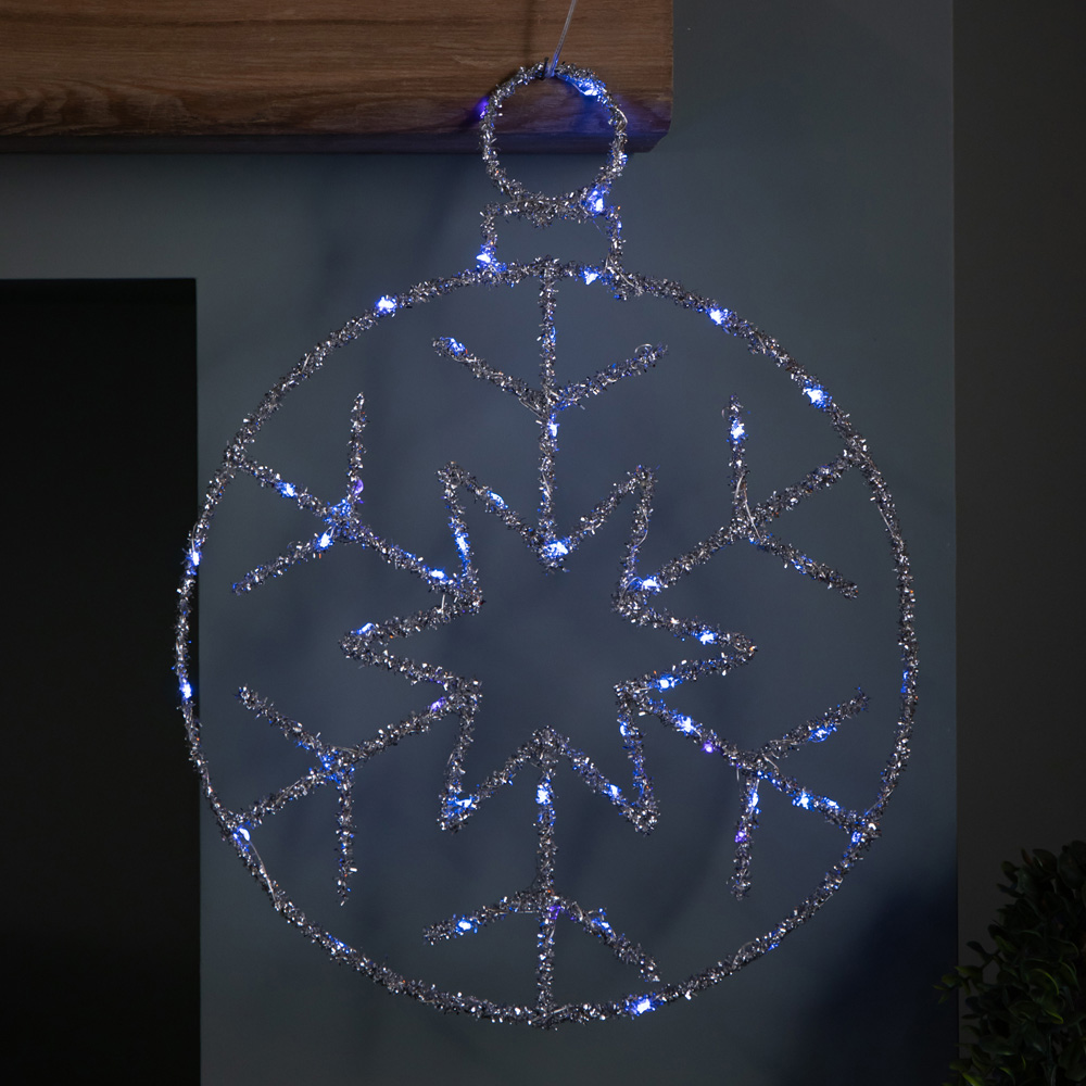 Samuel Alexander Blue Twinkling LED Light Up Silver Snowflake Ball Hanging Christmas Decoration Image 3