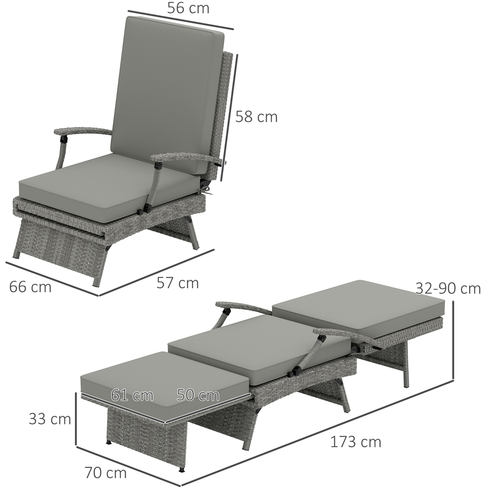 Outsunny Grey Foldable Rattan Recliner Chair with Footrest Image 9