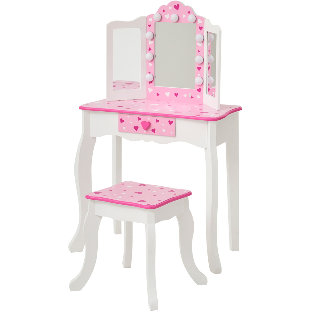 Teamson Kids White Pink Sweethearts Print Gisele Medium Vanity and Stool Image 3