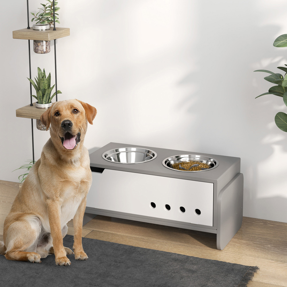 PawHut Height Adjustable Dog Feeding Station with Storage Image 2