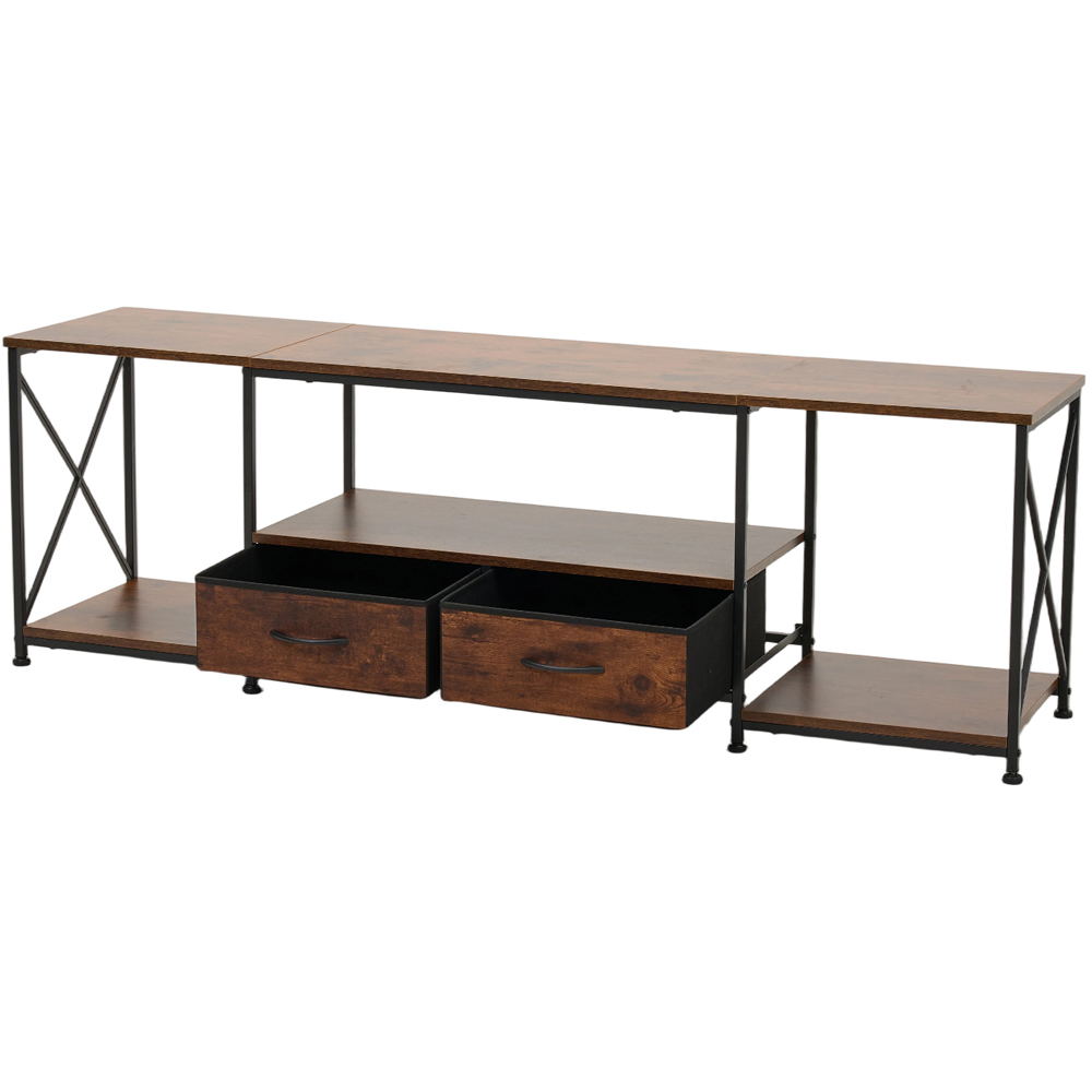 Living and Home 2 Fabric Drawer 3 Shelf Brown Industrial TV Stand Image 2