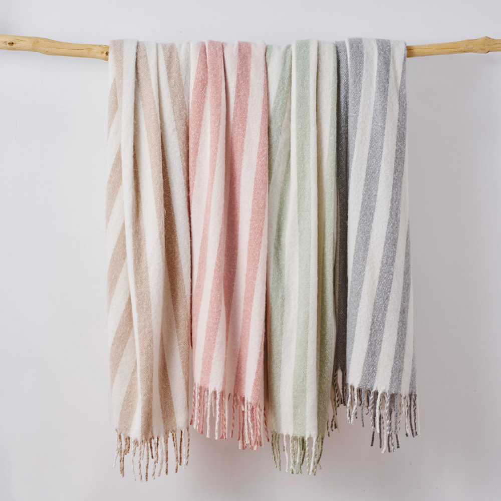 Allure Bath Fashions Green Faux Mohair Striped Herringbone Throw Blanket 130 x 170cm Image 6
