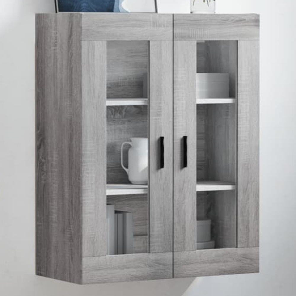 vidaXL 2 Glass Door Grey Sonoma Wall Mounted Cabinet Image 1