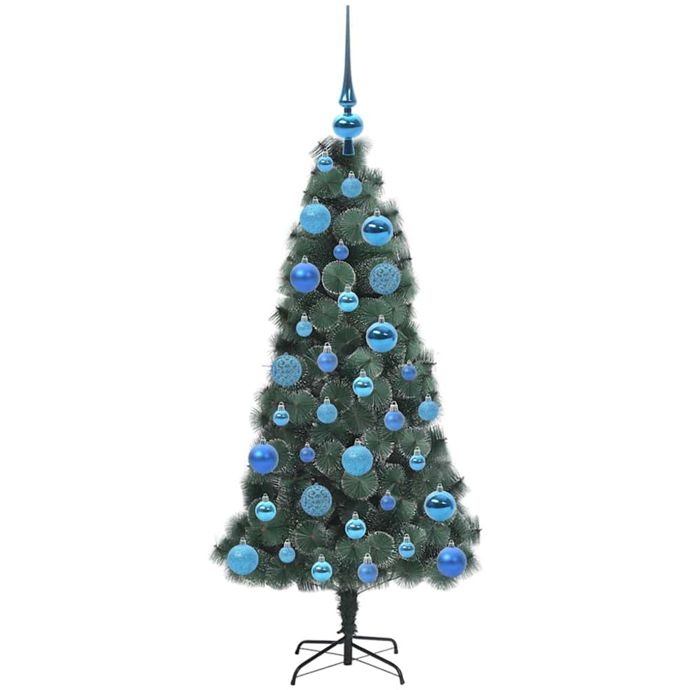 vidaXL Pre-Lit Blue Baubles Green Artificial Christmas Tree 4ft Image 4