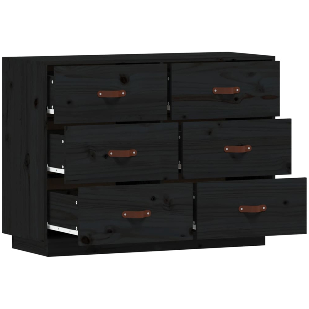 vidaXL 6 Drawer Black Solid Pine Wood Sideboard Image 3