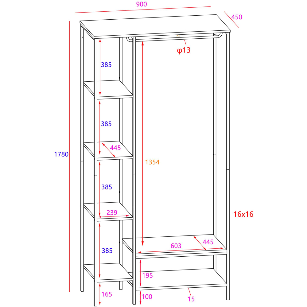 Core Products Kelly 5 Shelf Oak Effect Open Wardrobe Image 8
