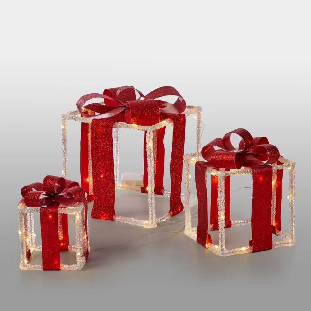 The Christmas Workshop 90 Warm White LED Acrylic Red Gift Box Decoration Set of 3 Image 3
