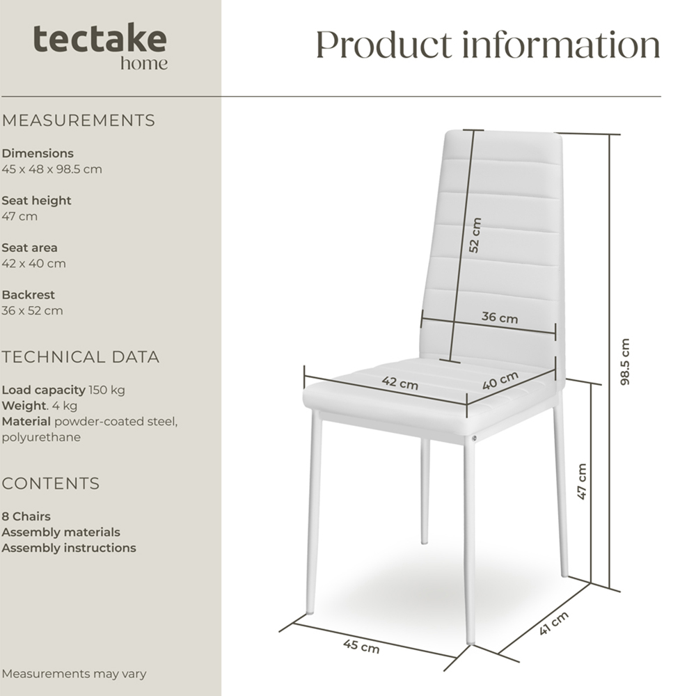 tectake Set of 8 White High Backrest Padded Dining Chair Image 9