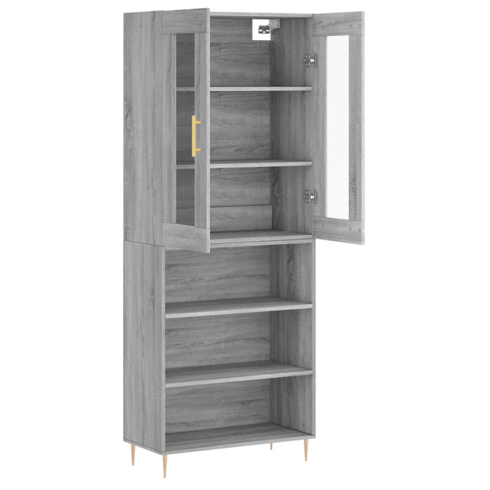 vidaXL 2 Glass Door 3 Shelf Grey Sonoma Highboard Image 4