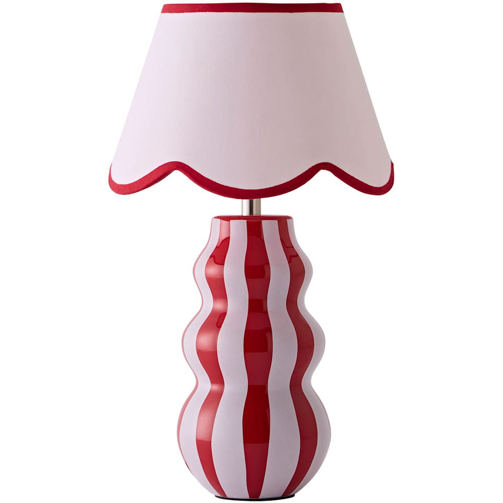 ValueLights Everie Green Stripe Scallop Shade Table Lamp with Bulb Image 1
