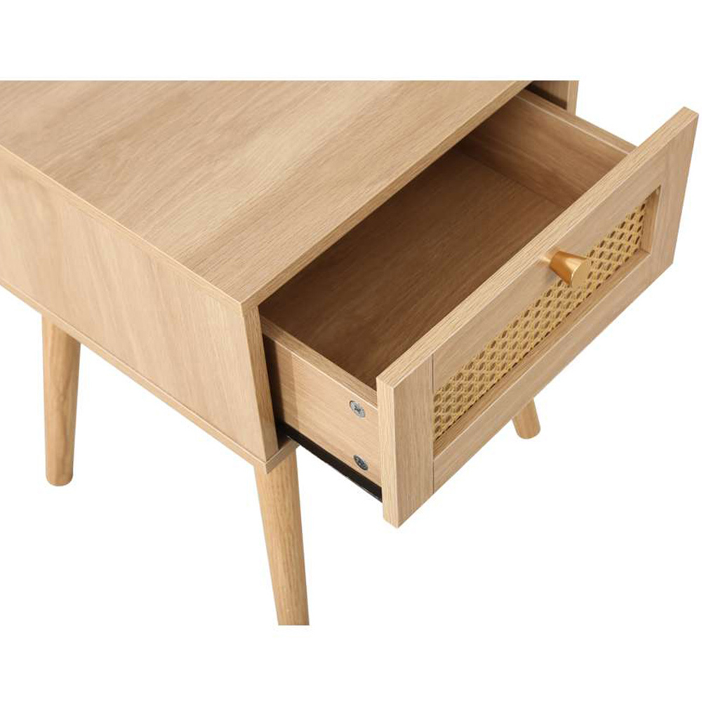 Croxley Single Drawer Oak Rattan Bedside Table Image 6