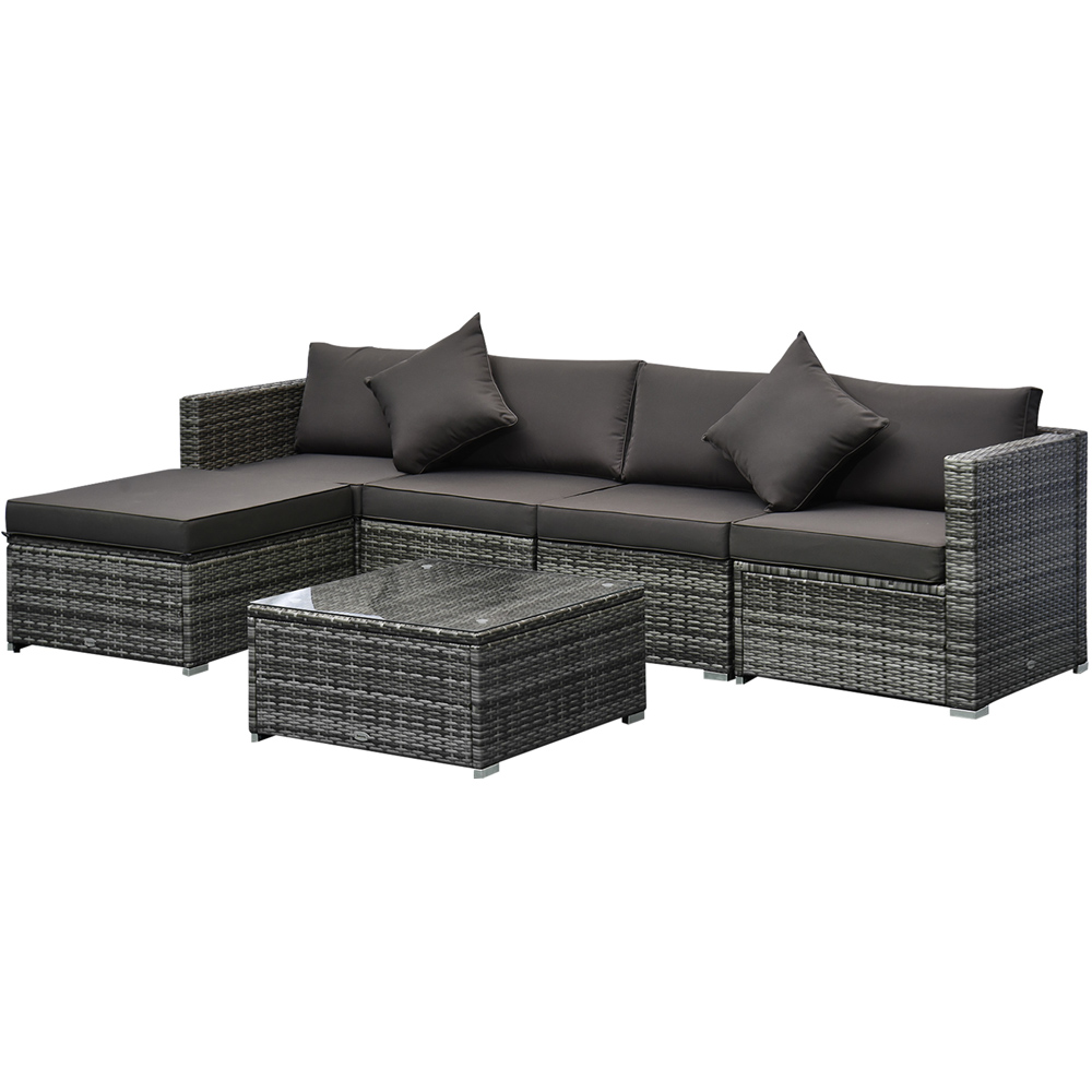 Outsunny 5 Seater Brown and Grey Rattan Lounge Set Image 2