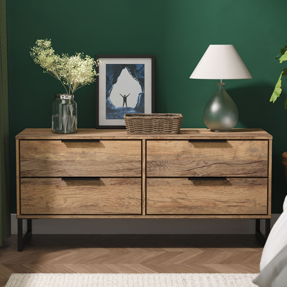 Crowndale Hong Kong 4 Drawer Vintage Oak Bed Box Ready Assembled Image 1