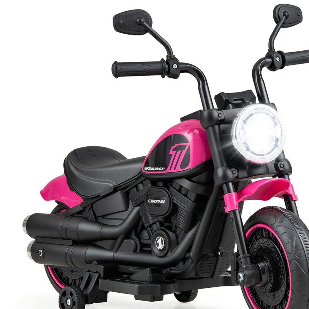 Costway Kids Pink Ride On Motorcycle with Training Wheels and Headlight 6V Image 3
