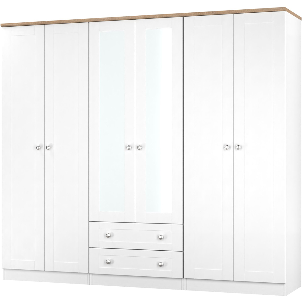 Crowndale Sussex 6 Door 2 Drawer White Ash and Bardolino Oak Tall Mirror Wardrobe Ready Assembled Image 3