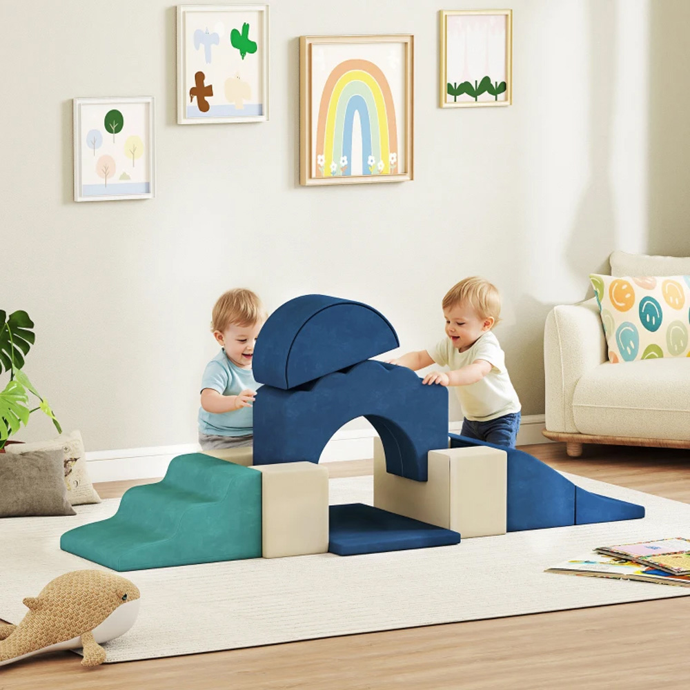 AIYAPLAY Dark Blue Kids Foam Climbing Blocks Soft Play Set 7 Piece Image 2