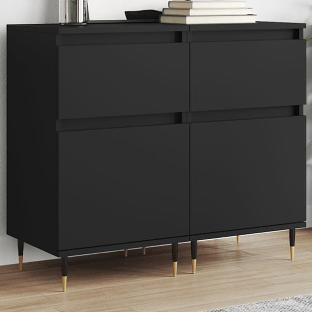 vidaXL Single Door Single Drawer Black Wooden Sideboard Set of 2 Image 1