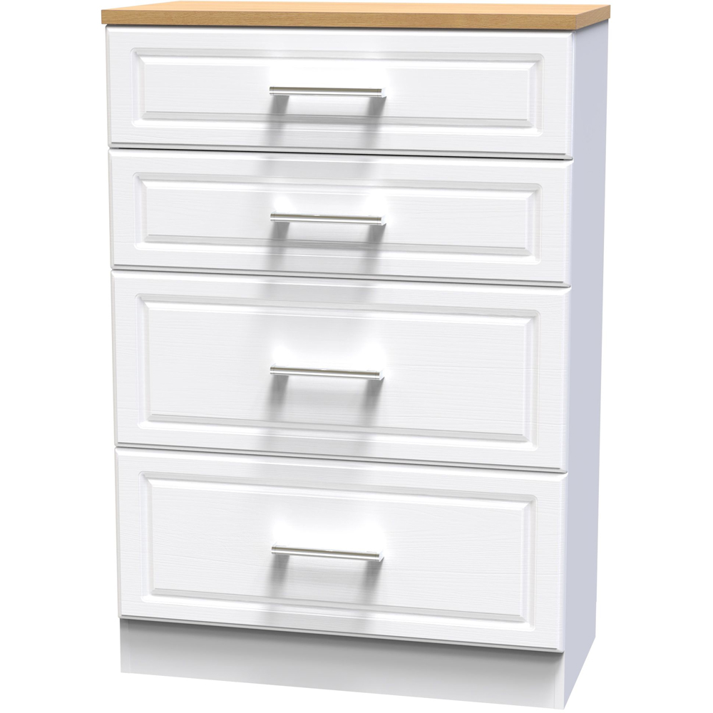 Crowndale Kent 4 Drawer White Ash and Modern Oak Deep Chest of Drawers Ready Assembled Image 4
