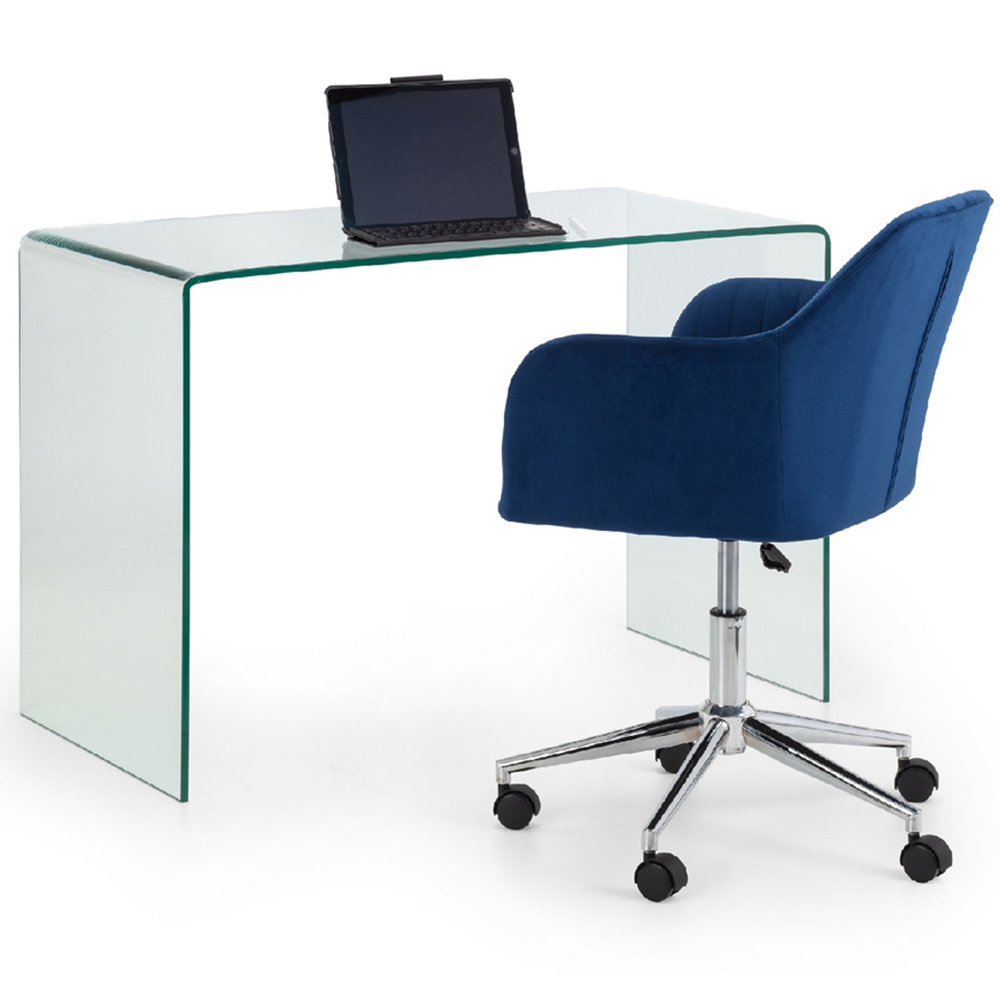 Julian Bowen Kahlo Blue and Chrome Velvet Swivel Office Chair Image 8