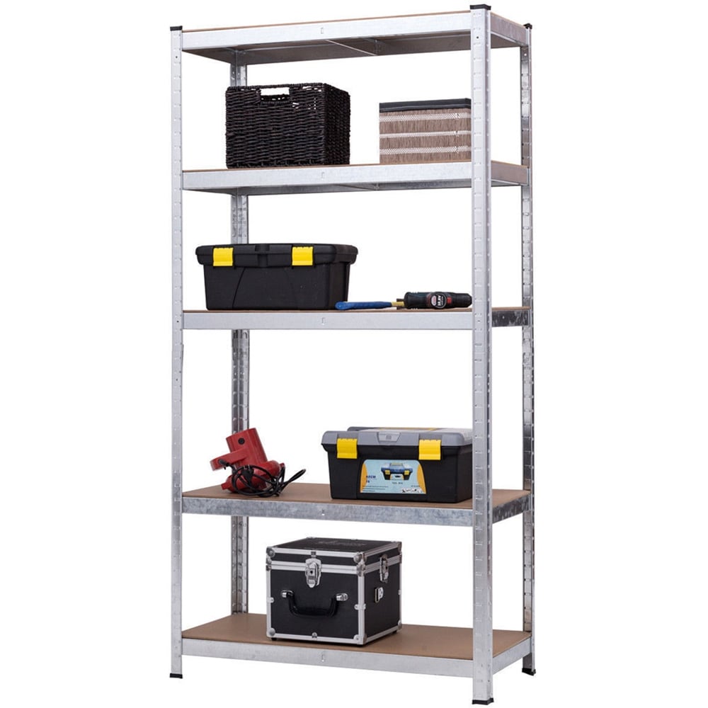 AMOS 5 Tier Silver Powder Coated Steel Shelving Unit Image 2