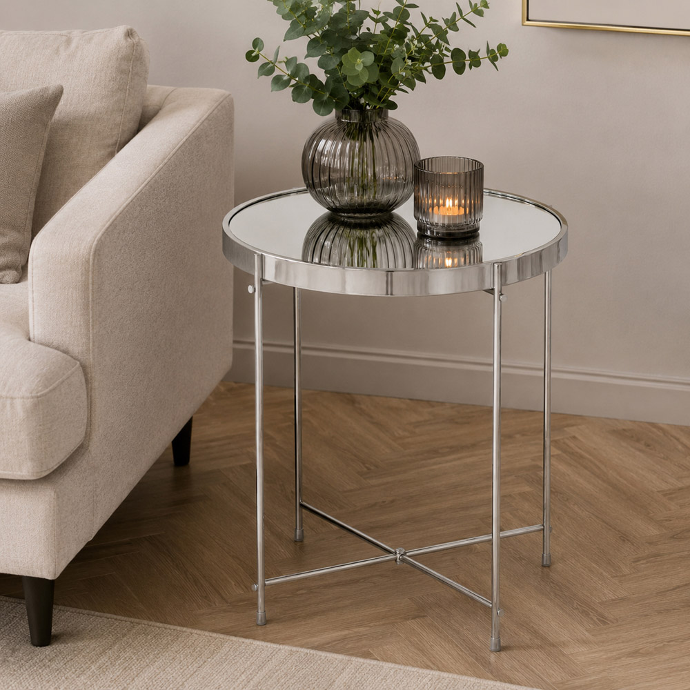 Premier Housewares Allure Silver Round Side Table with Mirrored Top Image 4