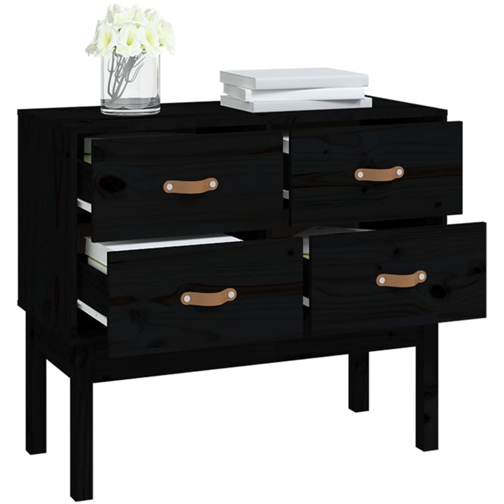 vidaXL 4 Drawer Black Solid Wood Pine Console Cabinet Image 3