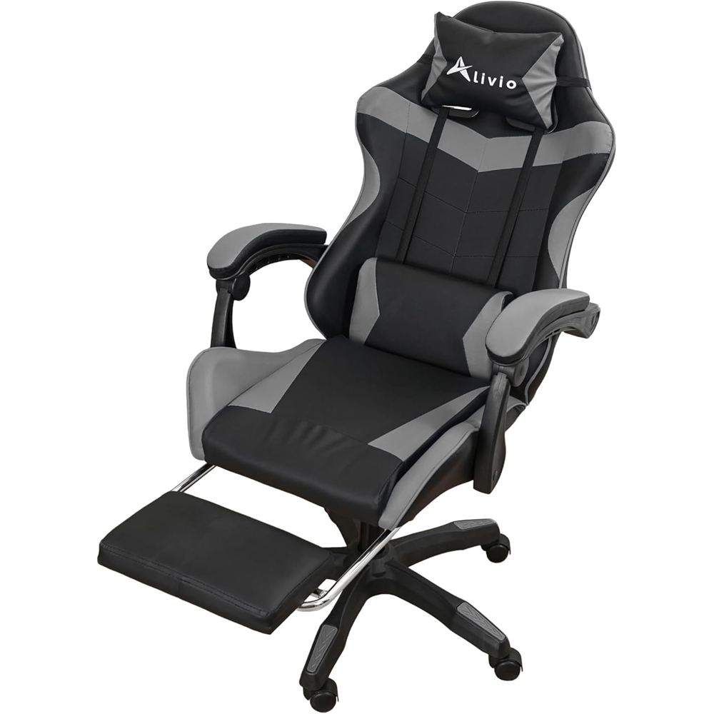 Alivio Black and Grey Ergonomic Swivel Gaming Chair with Footrest and Lumbar Support Image 2