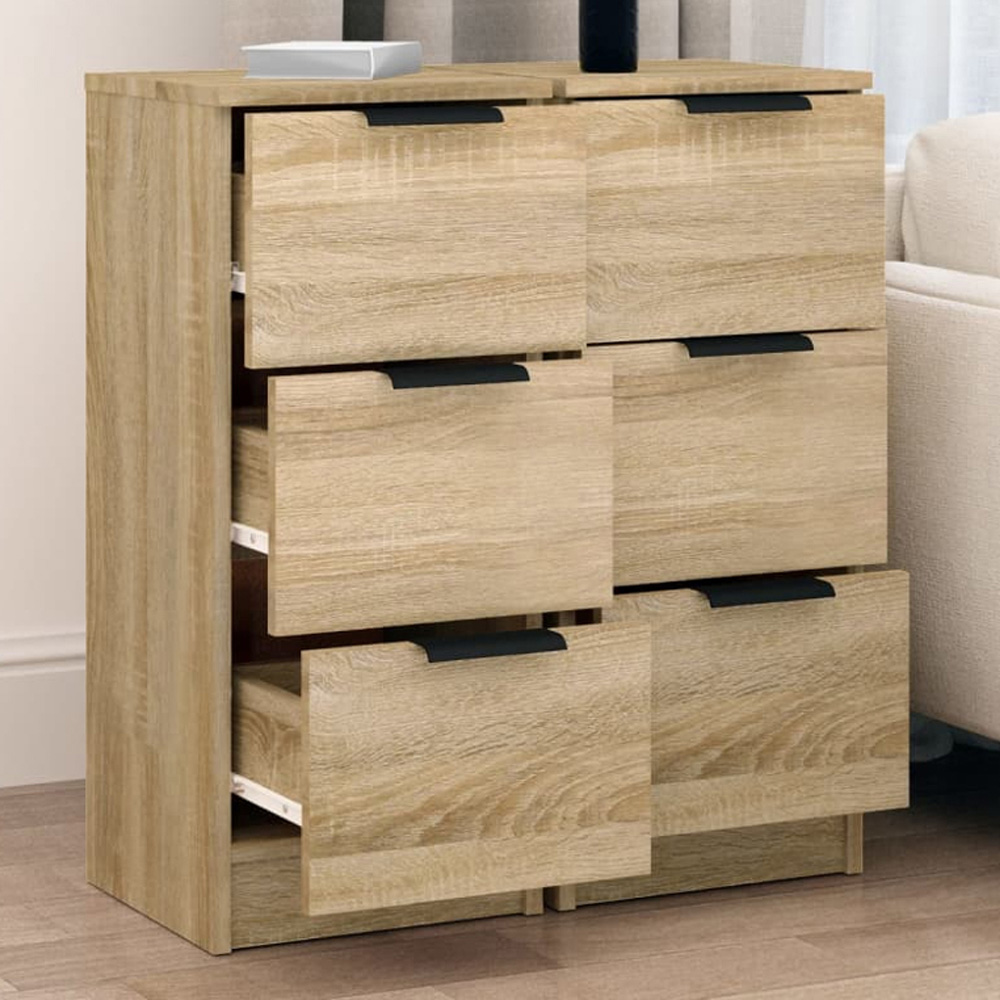 vidaXL 3 Drawer Sonoma Oak Sideboard Set of 2 Image 1