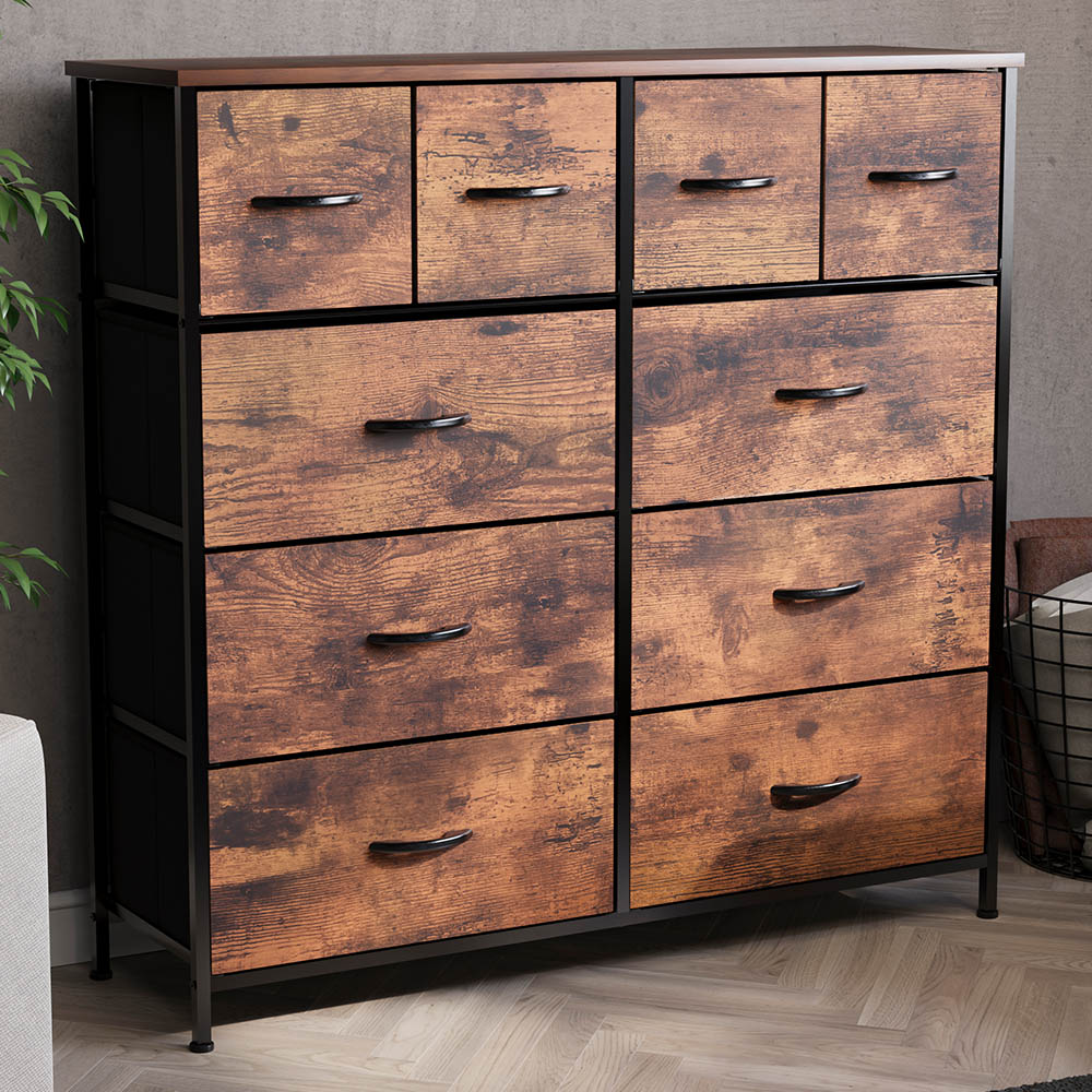 Vida Designs Chorley 10 Drawer Rustic Brown Fabric Chest of Drawer Image 1