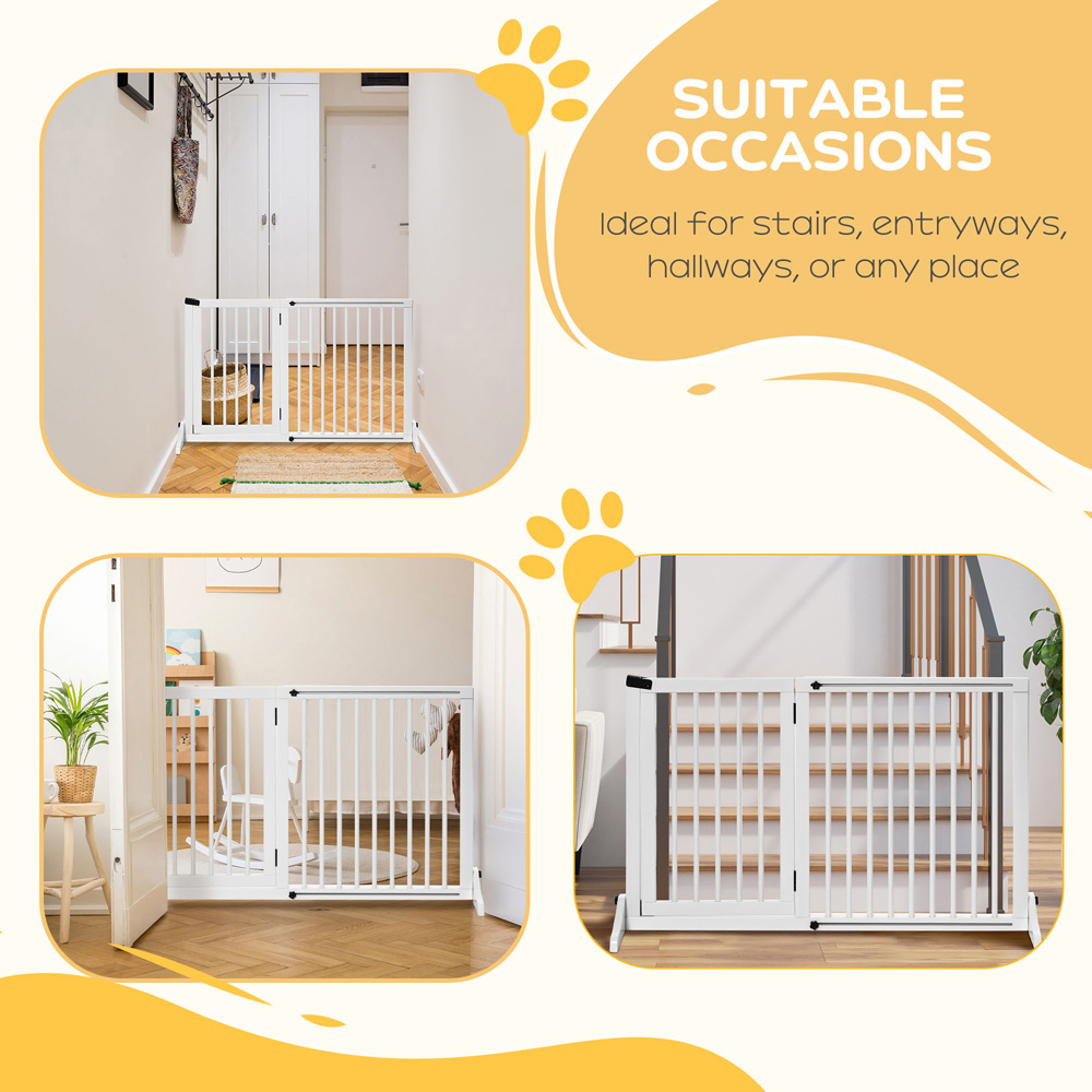 PawHut White 113-166cm Adjustable Wooden Freestanding Pet Safety Gate Image 5