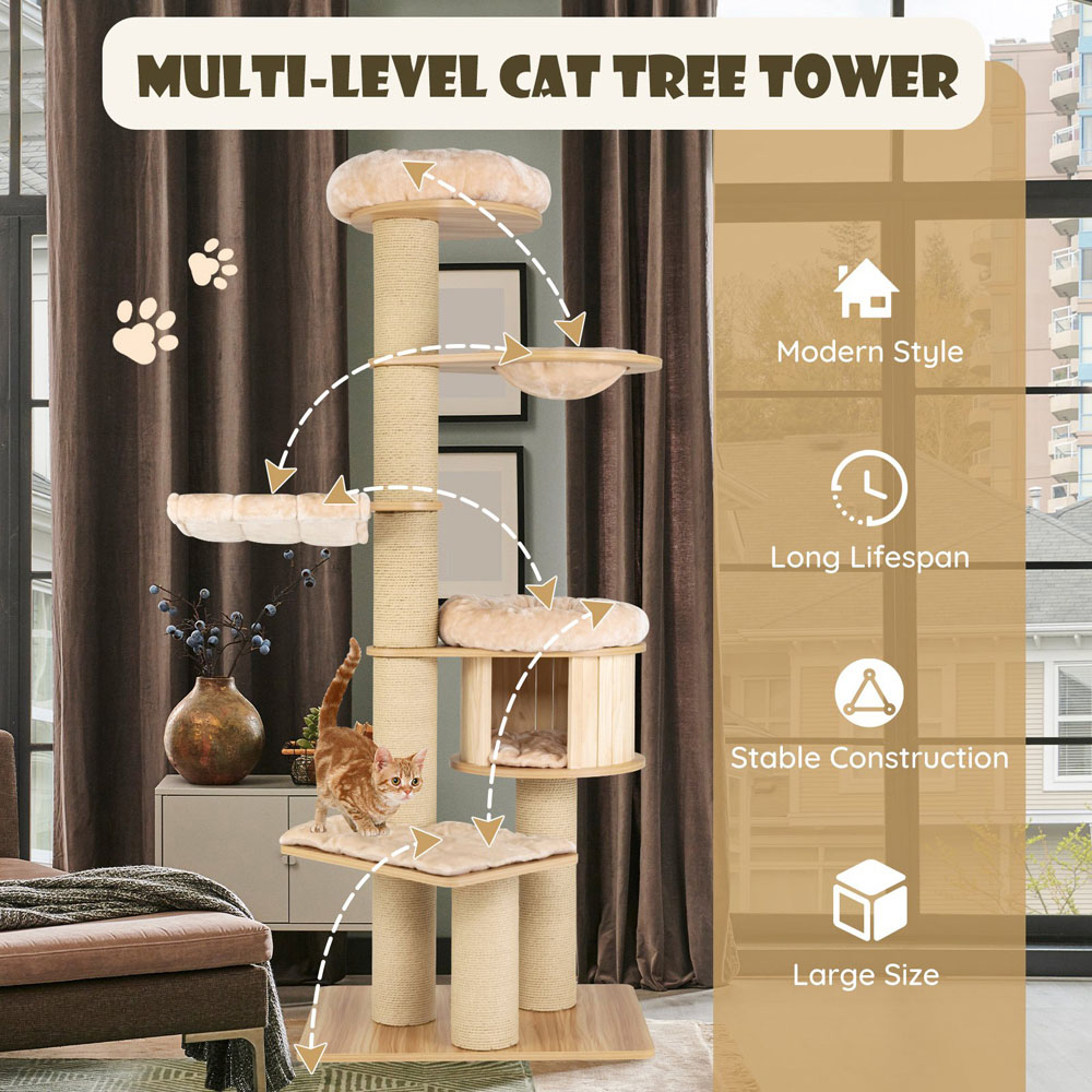 Costway 191cm Beige Cat Tree Scratcher Image 5
