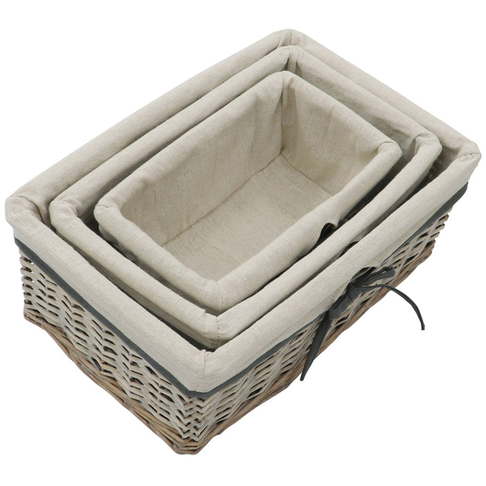 JVL 3 Piece Arianna Grey Rectangular Willow Storage Basket Set Image 4