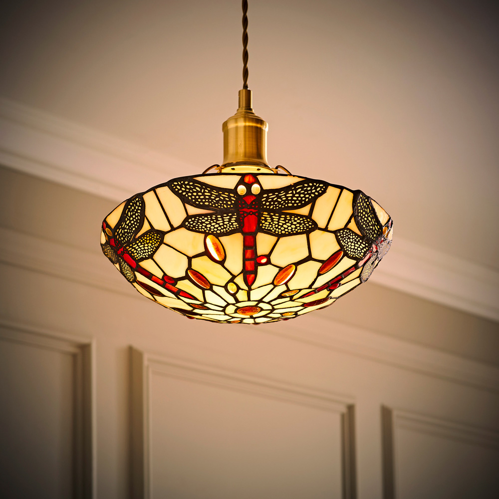 ValueLights Tiffany Style Antique Red and White Glass Dragonfly Pendant Shade Image 2