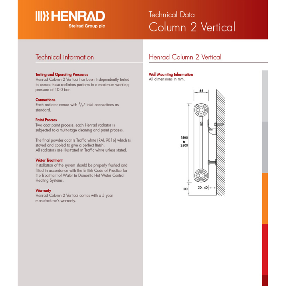 Henrad by Stelrad White 2 Column Vertical Radiator 1800 x 348mm Image 4