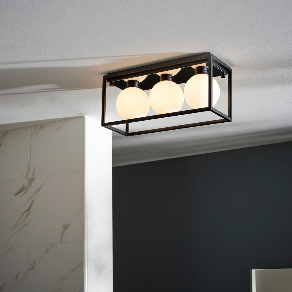 Merano Matera Matt Black and Matt Opal Glass Semi Flush Bathroom 3 Light Ceiling Light Image 6