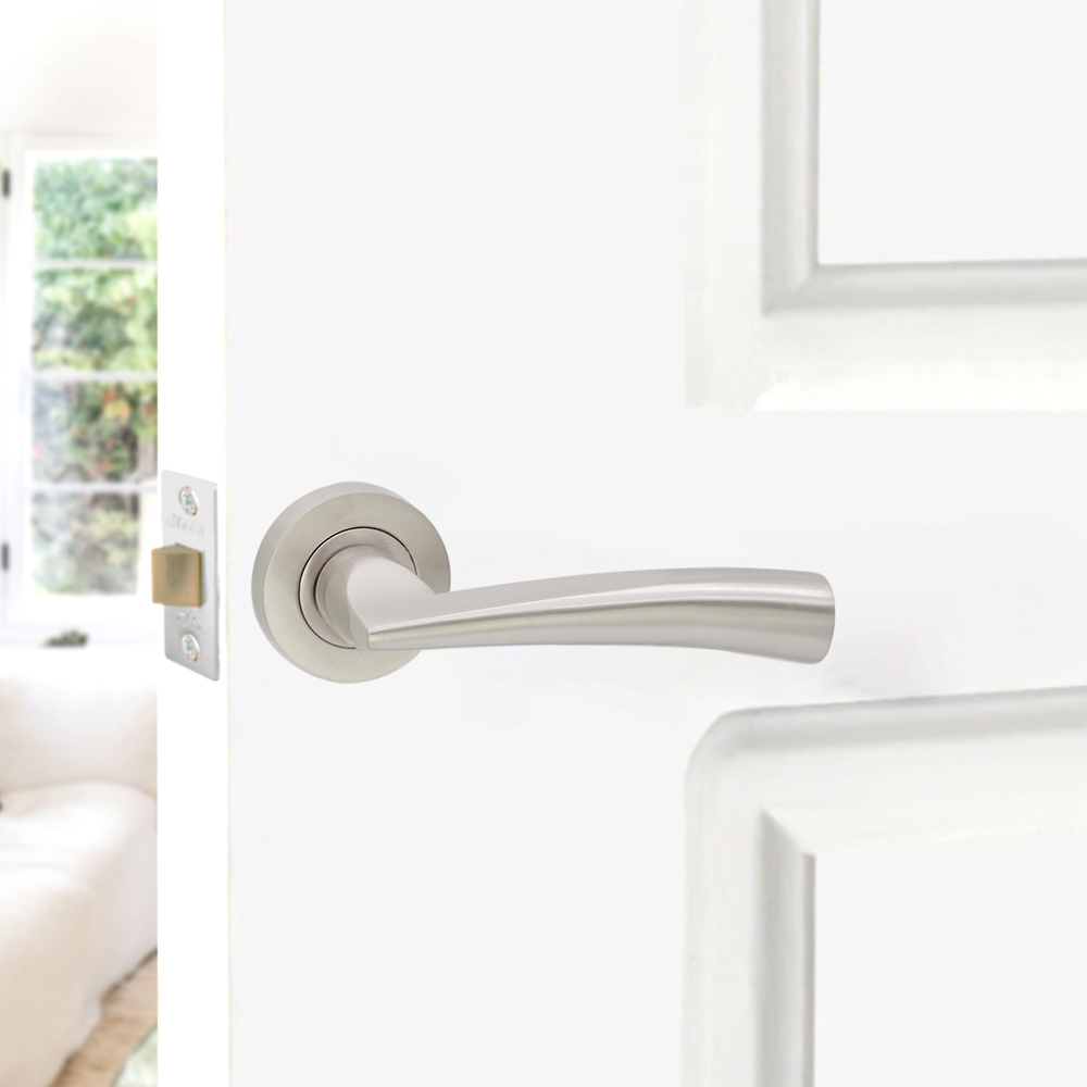 Spira Brass Lego Satin Nickel Lever Door Handle 2 Pack Image 2