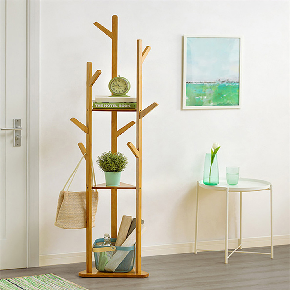 Living and Home 3 Tier Coat Rack Stand with Shelves Image 2