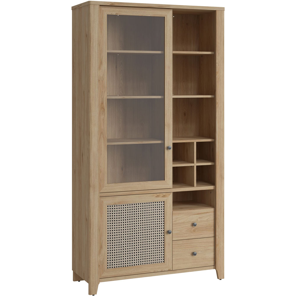 Florence Cestino 2 Door 2 Drawer Oak and Rattan Display Cabinet Image 2