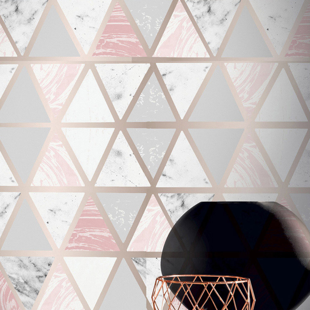 Arthouse Marble Geometric Pink Multicolour Wallpaper Image 4