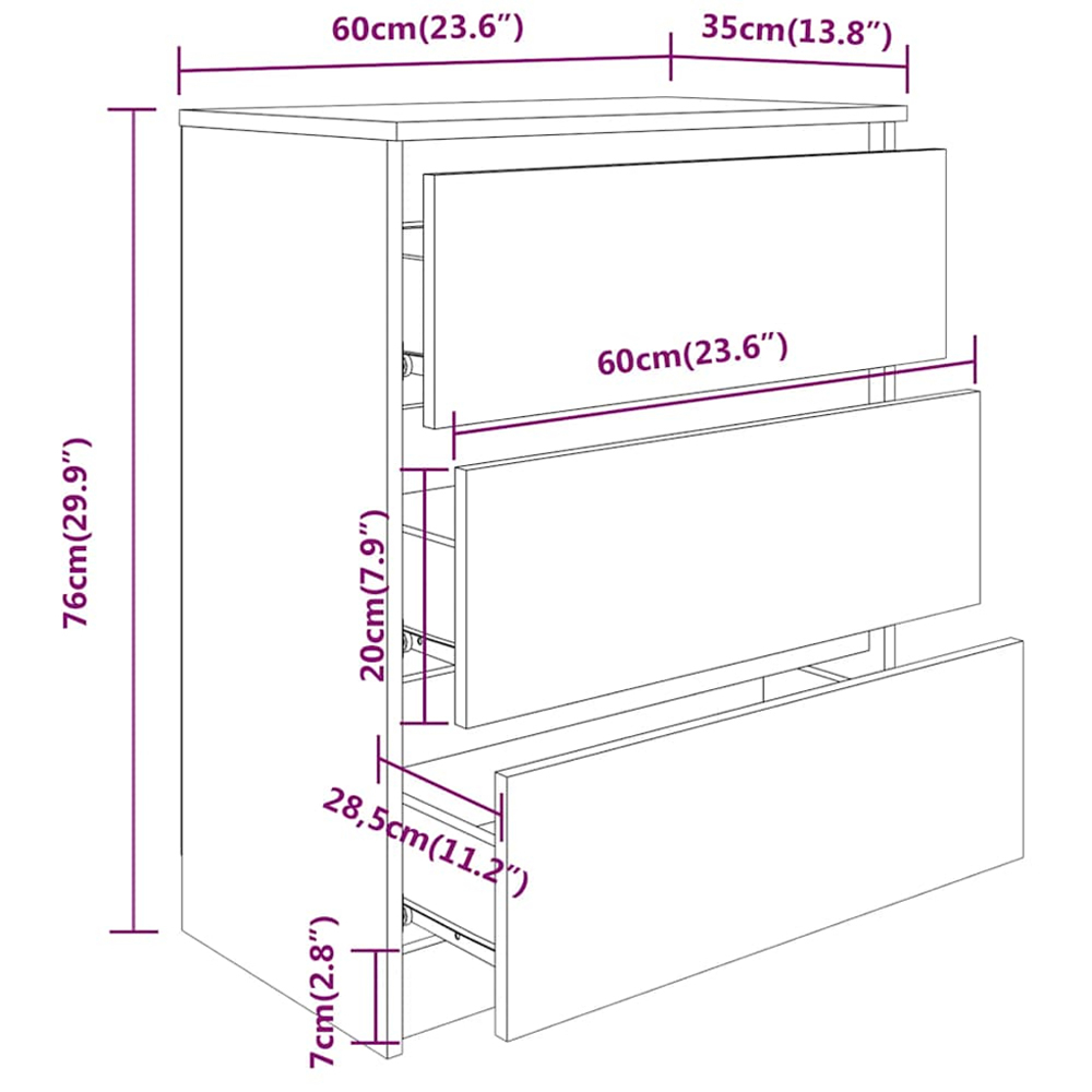 vidaXL 3 Drawer White Sideboard Image 7