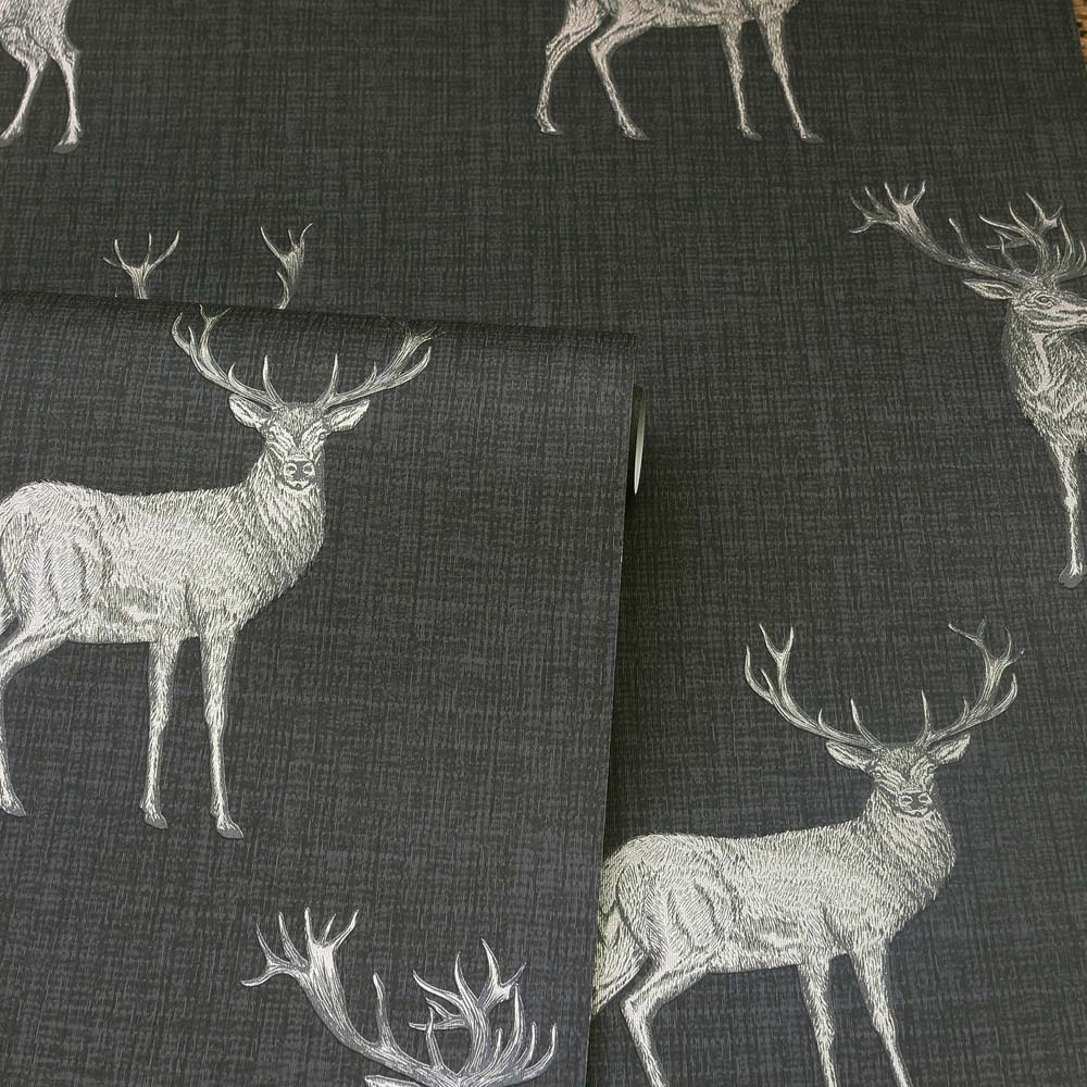 Arthouse Heritage Stag Charcoal Grey and Copper Wallpaper Image 2