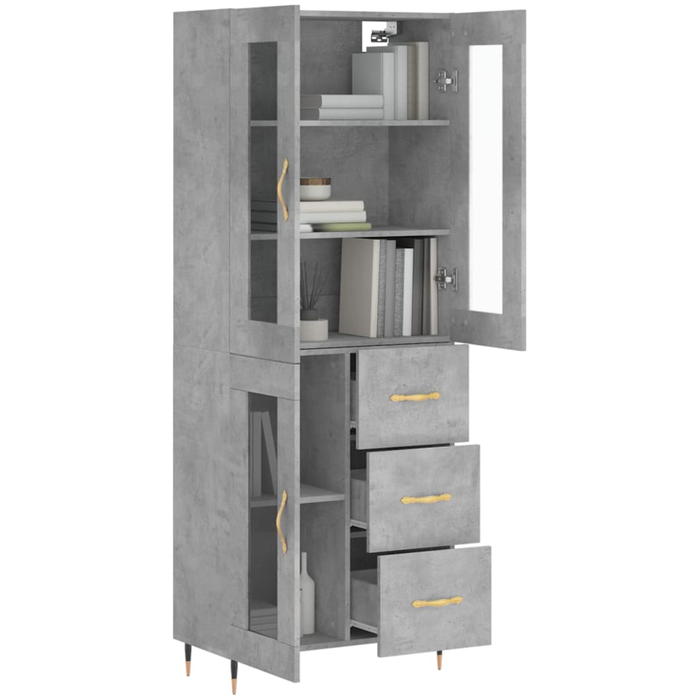 vidaXL 3 Glass Door 3 Drawer Concrete Grey Highboard Image 3