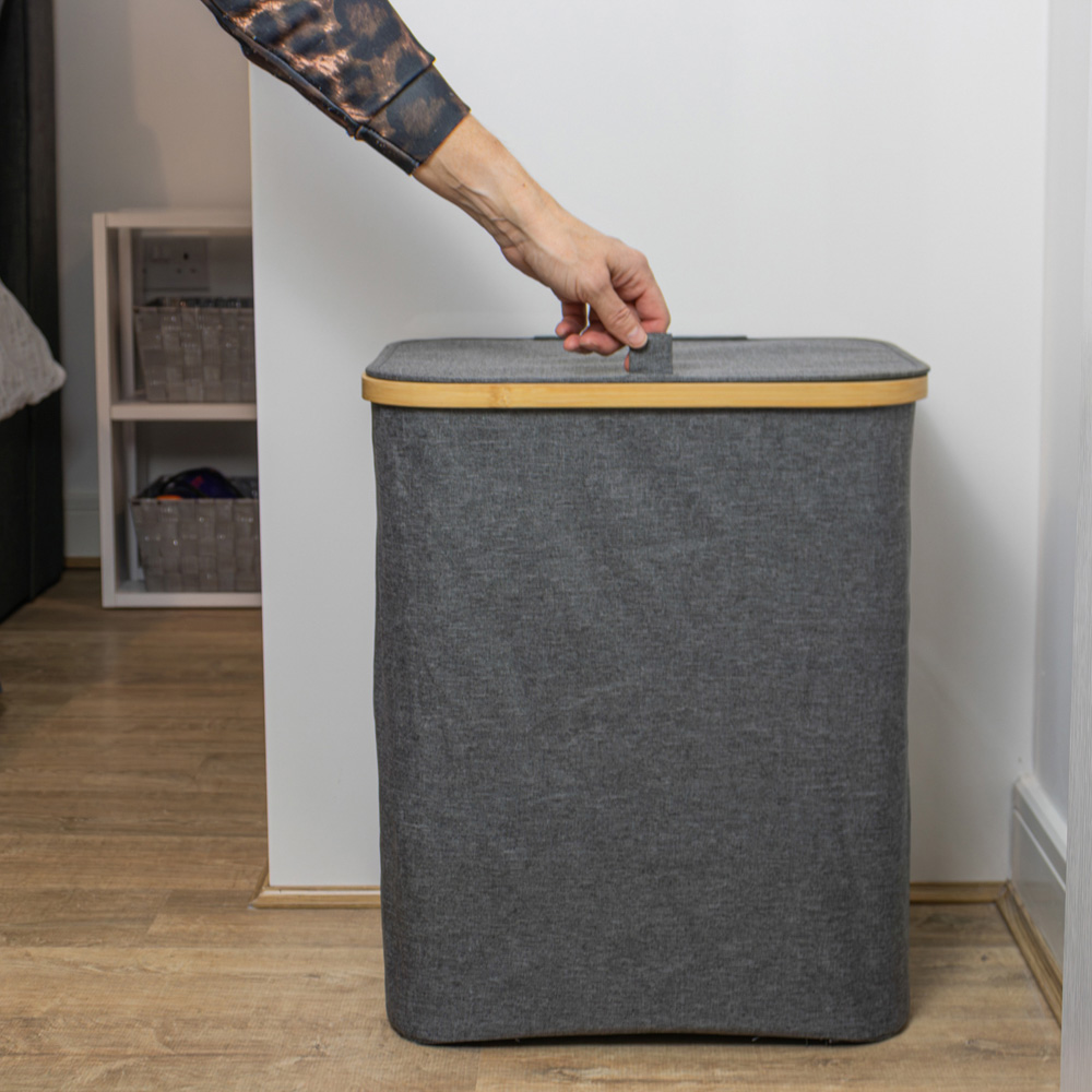 JVL Bambanio Grey Bamboo Foldable Laundry Hamper 66L Image 2