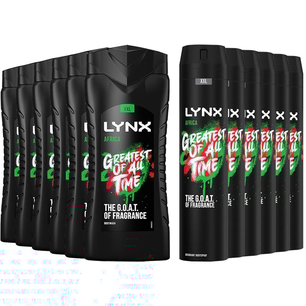 Lynx Africa Deodorant Body Spray 250ml and Shower Gel 500ml 6 Pack Image 1