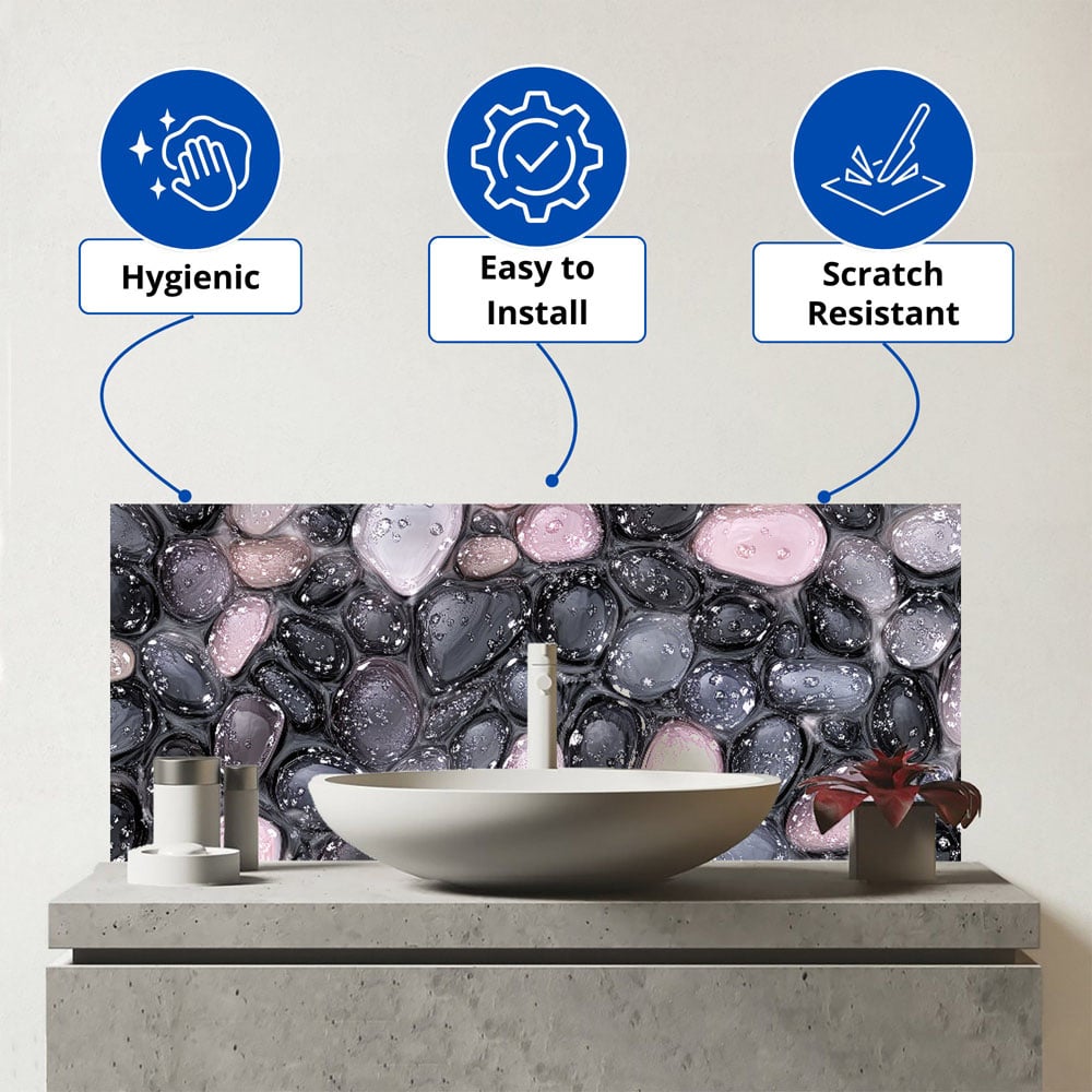 Warren Reed Designer Glossy Pebbles in Soft Hues Bathroom Splashback 25 x 60cm Image 3