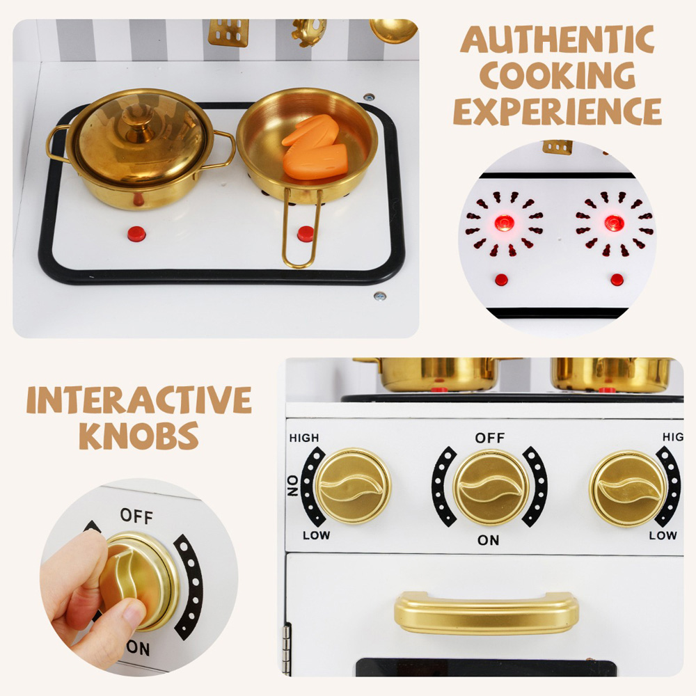 Costway Kids Golden Kitchen Play Set with Oven Real Sounds and Lights Image 4