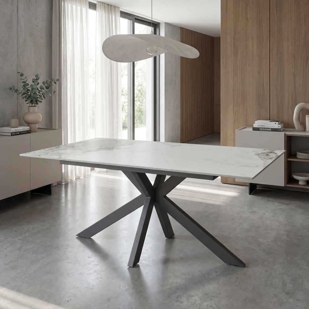 Shankar Verona 6 Seater White Marble Ceramic Dining Table Image 5